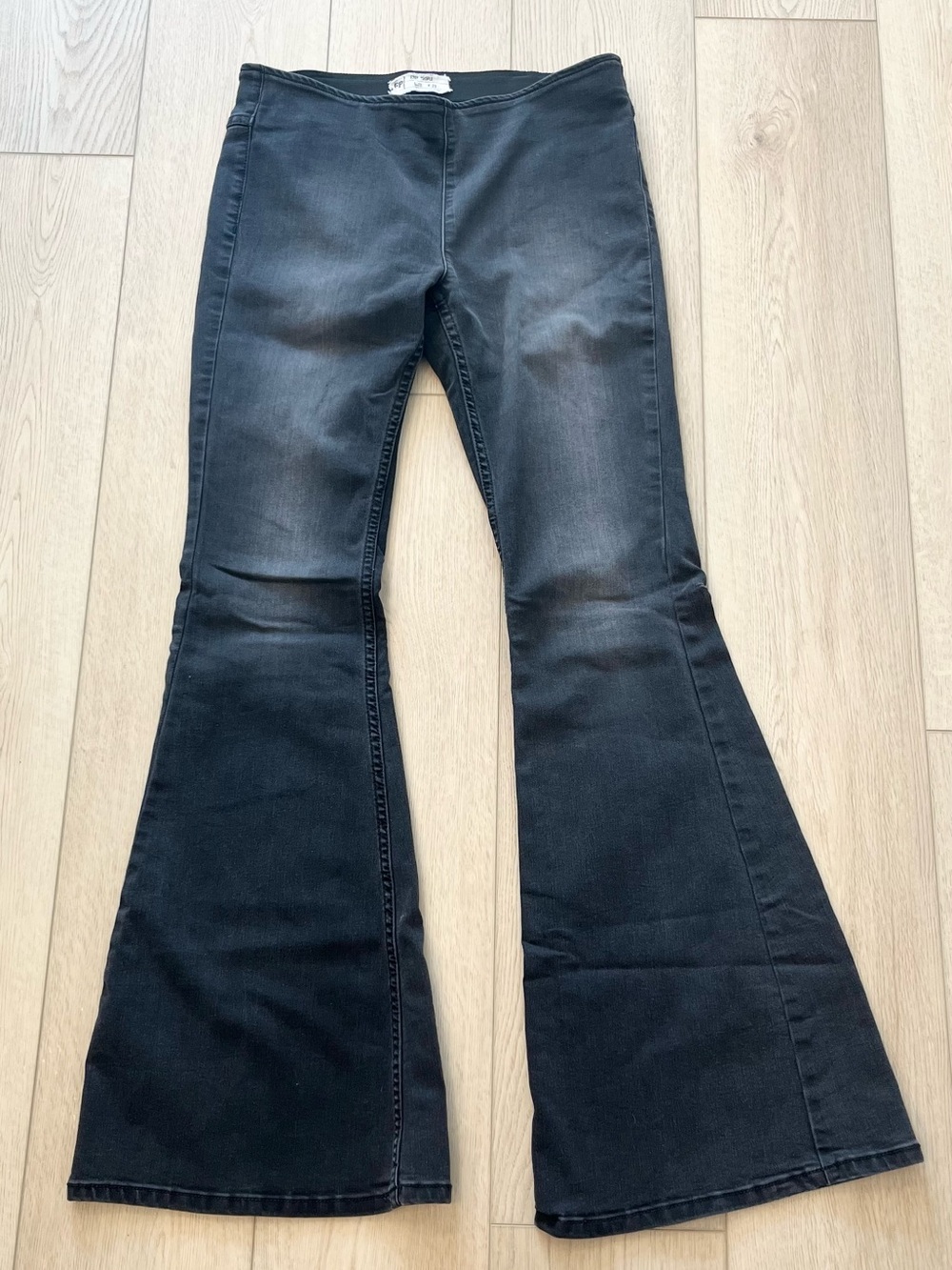 Free People Penny Pull On Flare Boho Jeans High Rise Black Women’s 28